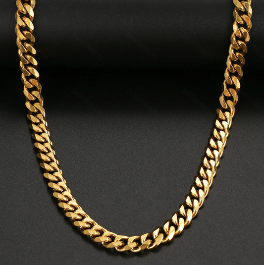 Stainless Steel Six-sided Grind Chain Hip Hop All-match Cuban Chain Necklace-10mm60cm