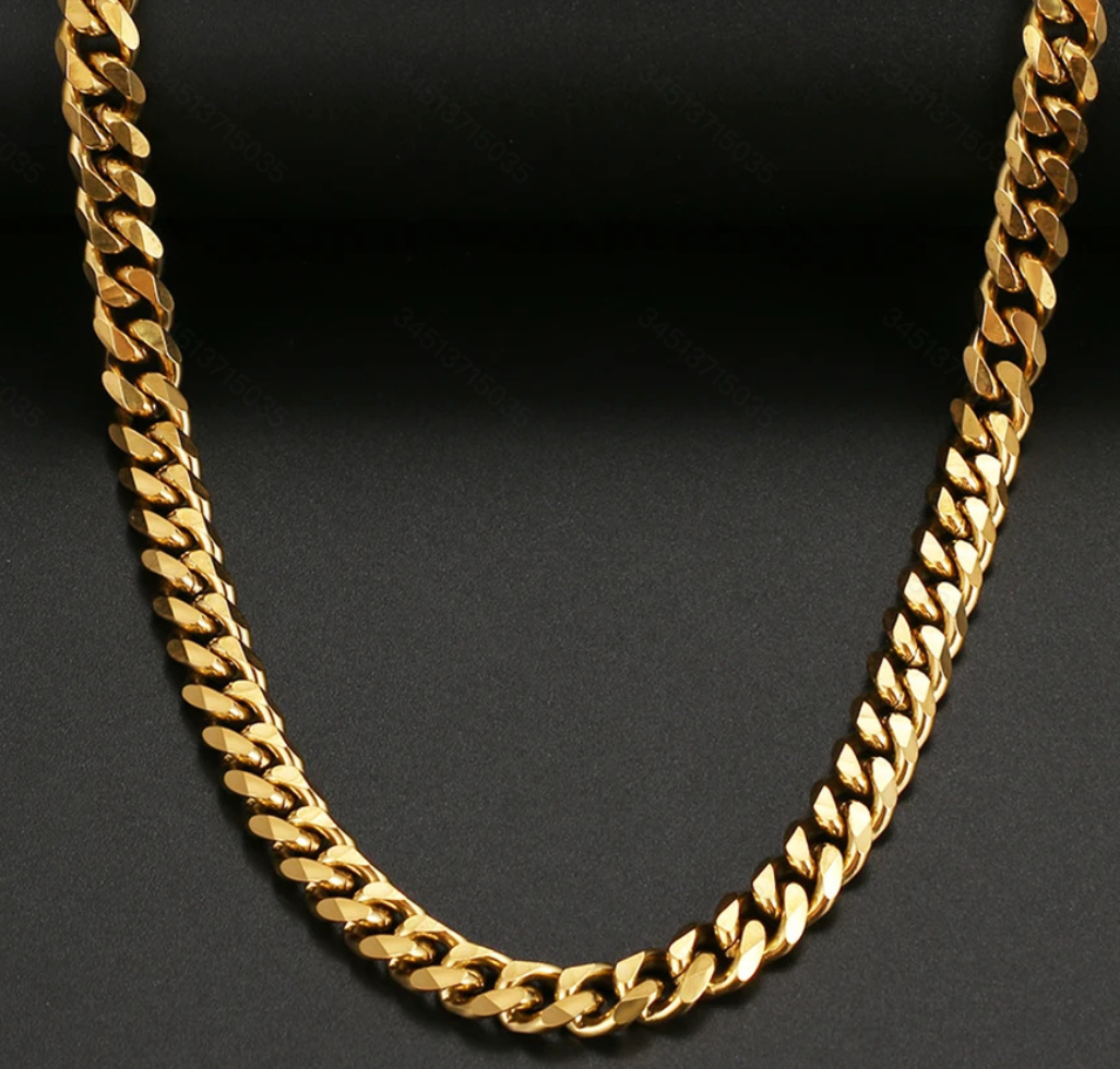 Stainless Steel Six-sided Grind Chain Hip Hop All-match Cuban Chain Necklace