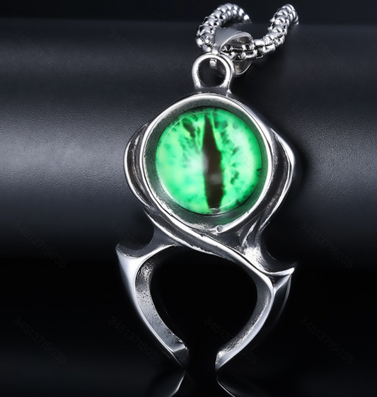 Silver-Toned Demon Eye Pendant Necklace