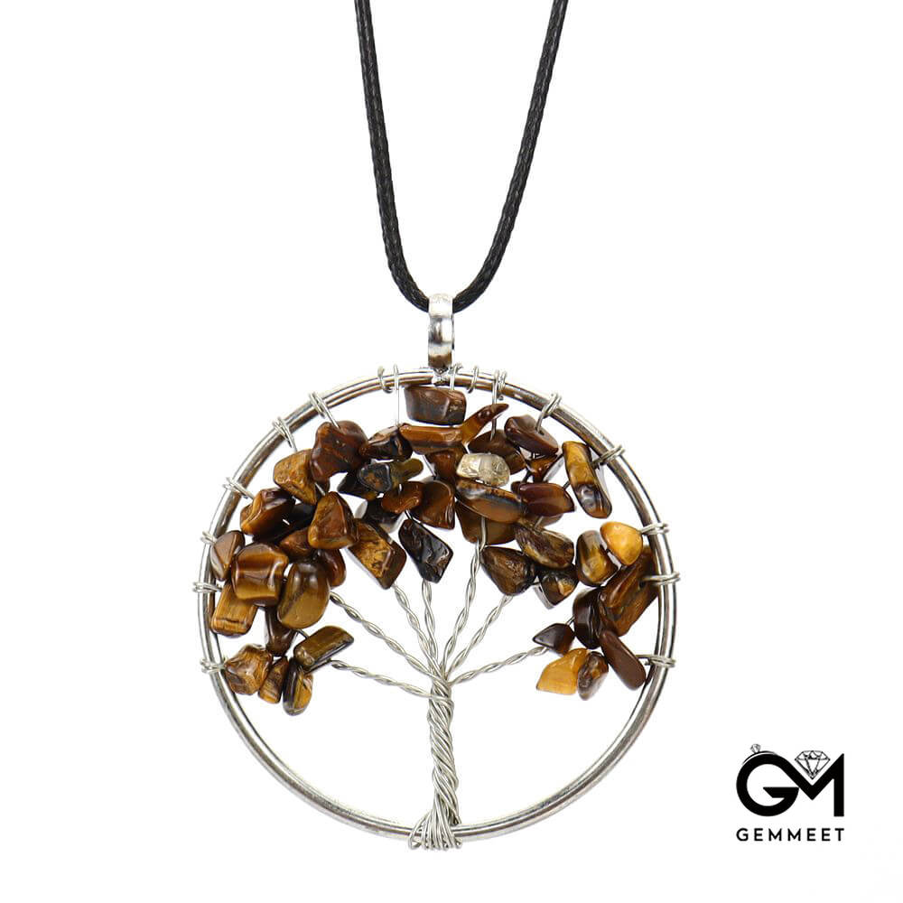 Simple Crystal  Wrapped Silk Tree of Life Necklace