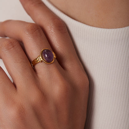 Gold Oval Colored Stone Open Ring