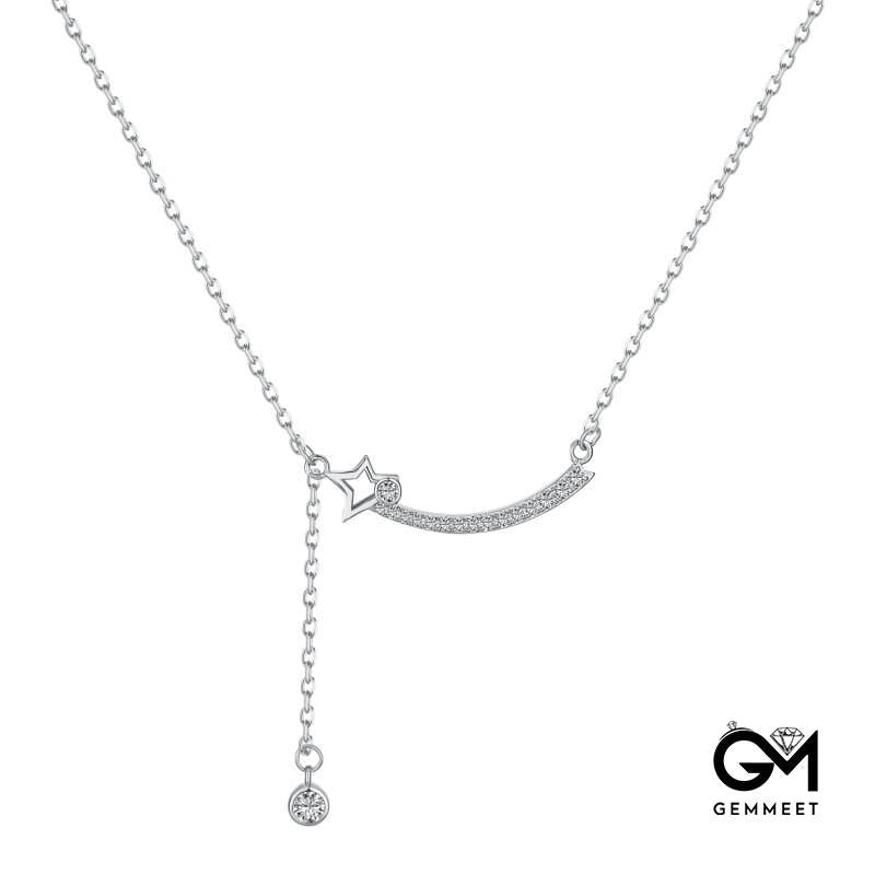 S925 Silver Zircon Hollow Star Smile Necklace