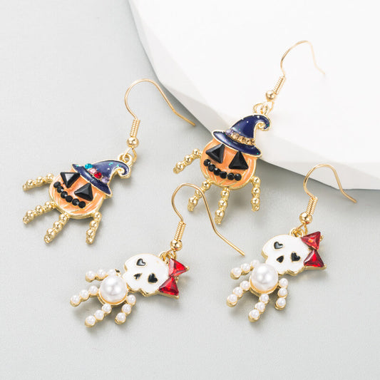 Halloween Creative Personality Hip Hop Earrings New Trend Pumpkin Skull Alloy Oil Drip Earrings