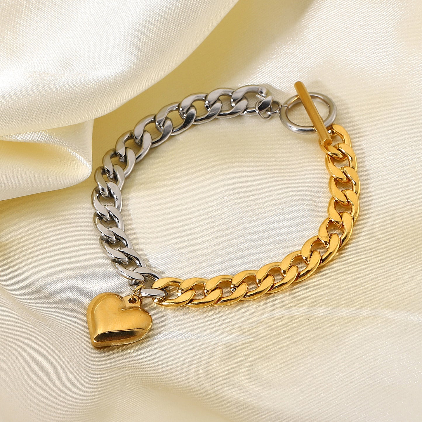 Stainless Steel Half-steel Spliced Heart Bracelet