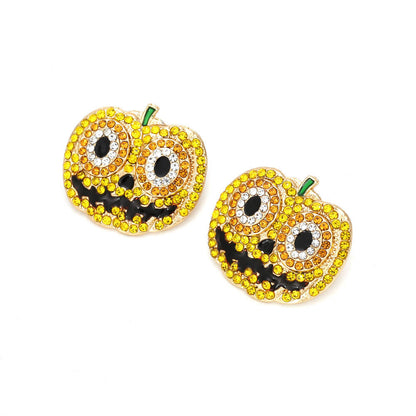 Halloween Exaggerated Personality Earrings Alloy Drop Oil Full Inlaid Zircon Pumpkin Earrings Retro Earrings