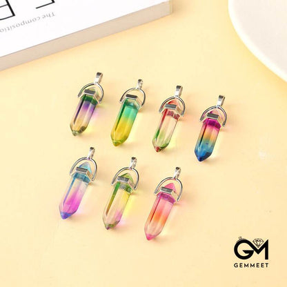 1PCS Crystal Colorful Glass Hexagon Column Pendant