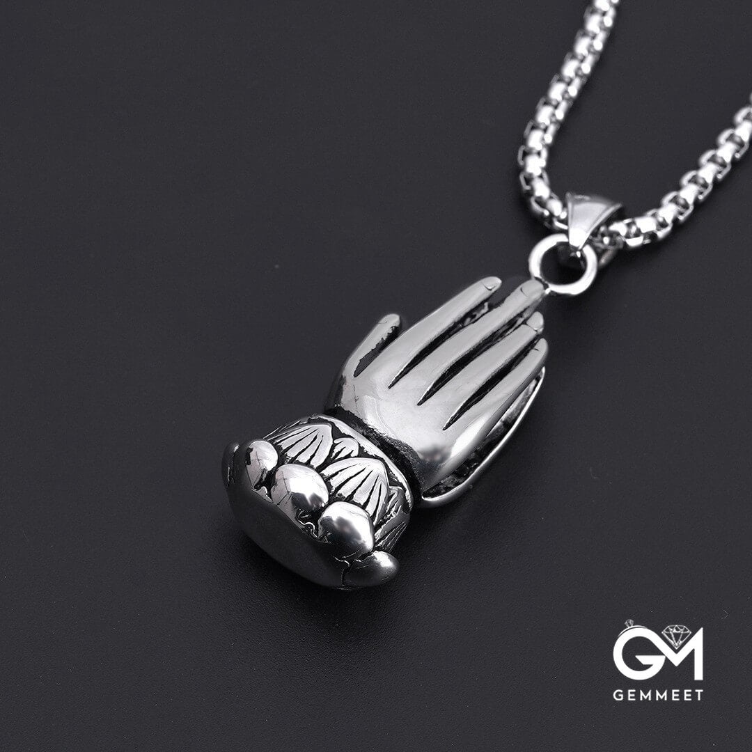 Prayer Hands Clasped Hands Stainless Steel Necklace