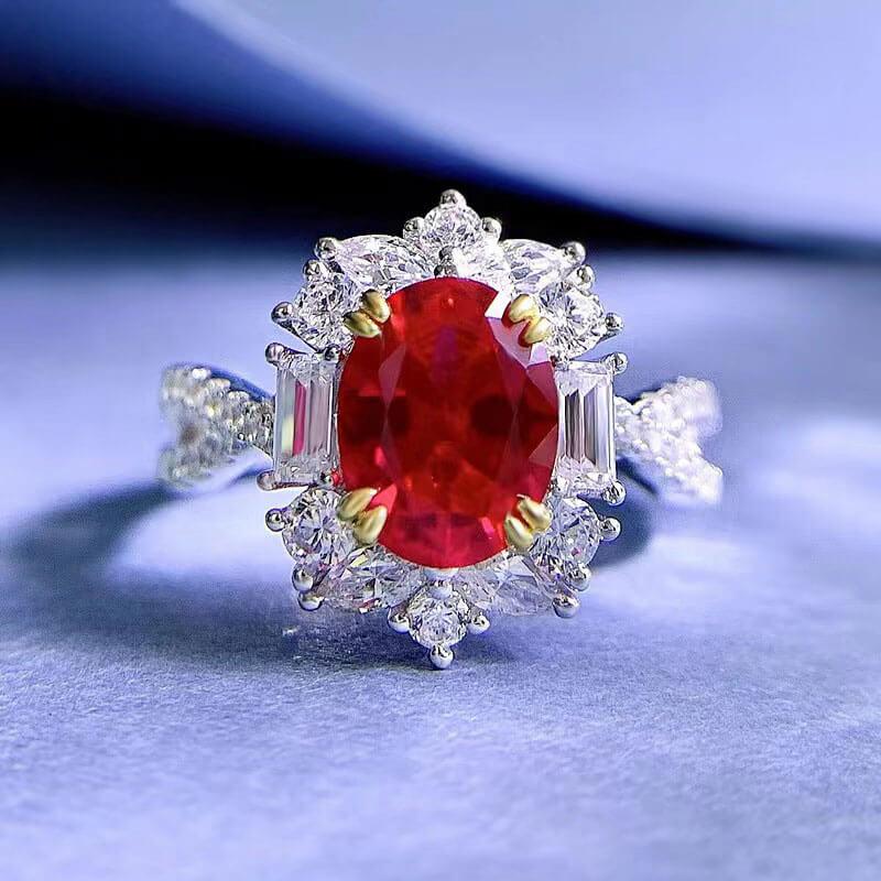 Retro High-definition Three-carat Cultivated Ruby Inlaid Simple and Generous Open Colored Treasure Ring