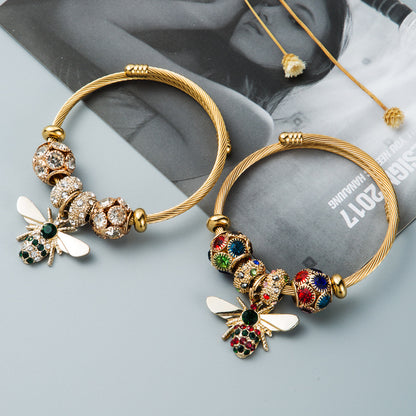 Alloy Gold Adjustable Bee Pendant Bracelet