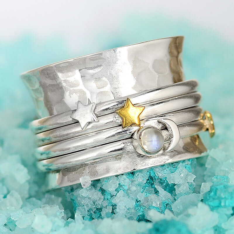 Moon & Stars Moonstone Boho Ring