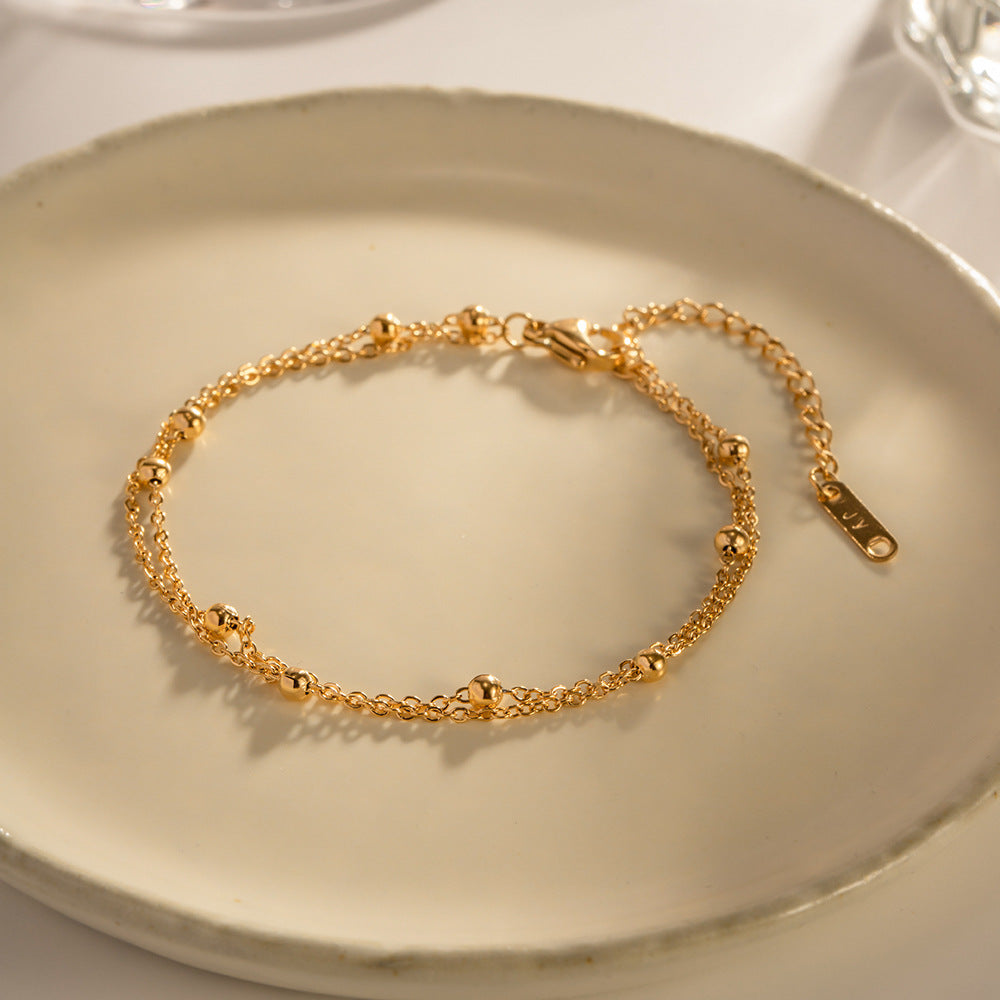 Simple Stainless Steel Bracelet with Round Beads in Gold