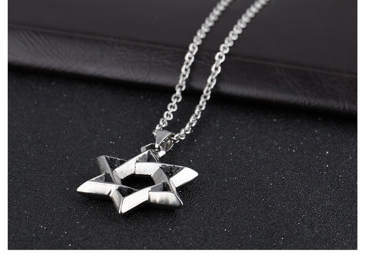 Titanium Steel Hexagram Pendant Chain Necklace