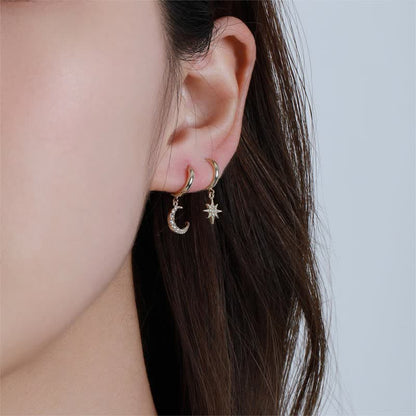 Women's Moon Star Celestial Hoop Earrings