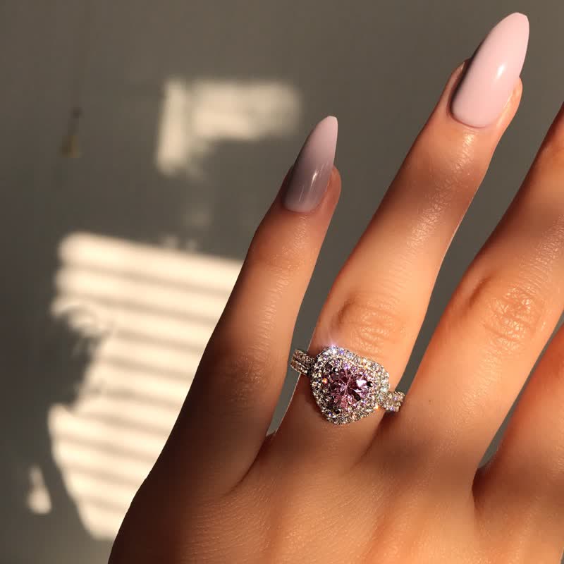 Halo Stunning Pink Heart Ring