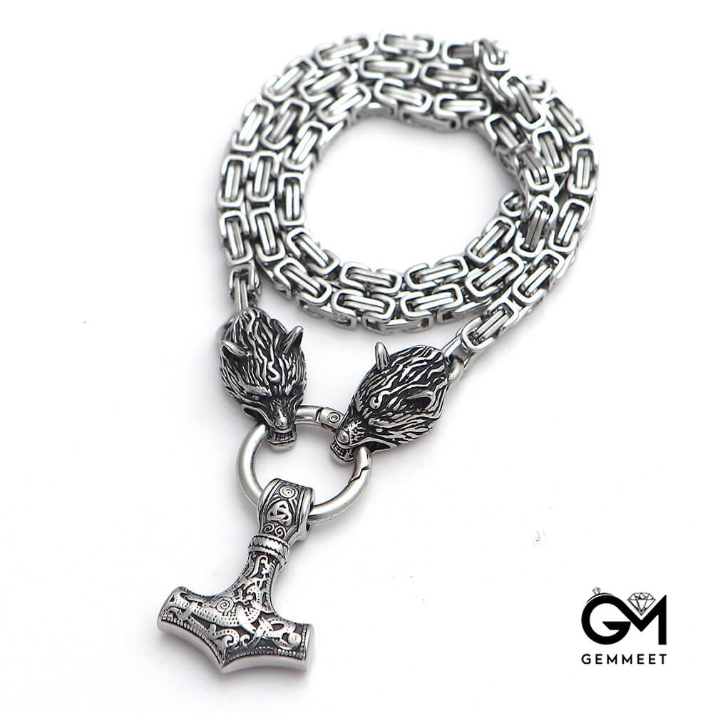 Stainless Steel Alloy Imperial Chain Wolf Head Necklace