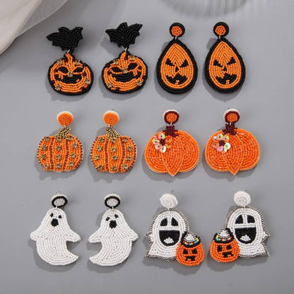 Halloween Fabric Beads Ethnic Style Handmade Pumpkin Ghost Earrings