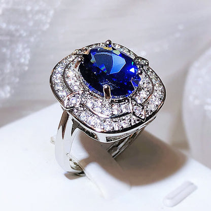 Luxury Wedding Sparkling Royal Blue Zircon Rings