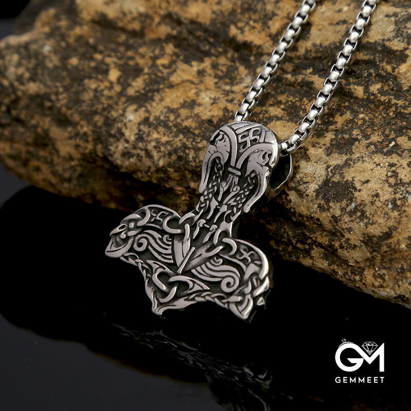 Stainless Steel Odin Sol Thor Hammer Pendant Necklace