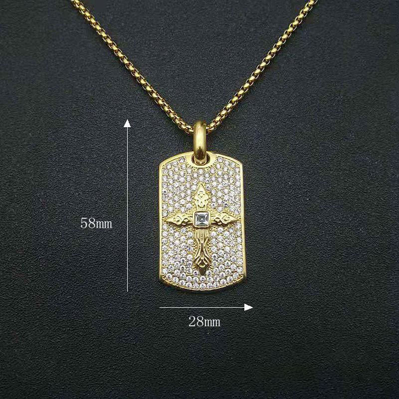 Hip Hop Cross Rectangular Gold Plated Zircon Pendant