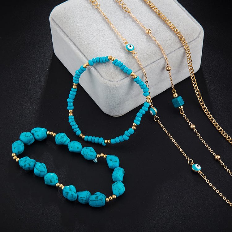 Irregular Turquoise Alloy Five Layer Beach Anklet