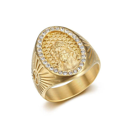 HIPHOP Ring Vacuum Gold-plated Inlaid Zircon Jesus Ring