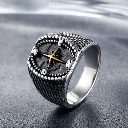 Golden Compass Stainless Steel Viking Ring