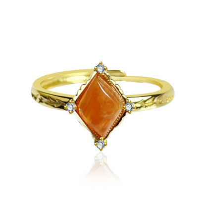 Vintage Imitation Red Amber Gold Plated Ring