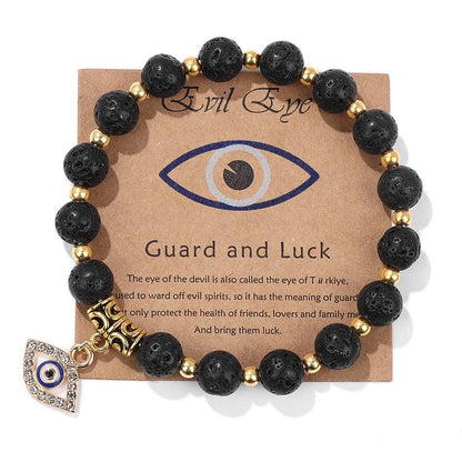 Blue Cat's Eye & Color Stone Bead Evil Eye Pendant Bracelet