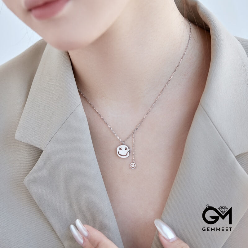 S925 Sterling Silver Smiley Face Emoji Necklace