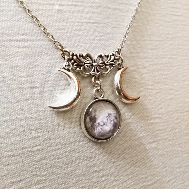 Vintage Double Crescent Moon Glass Necklace