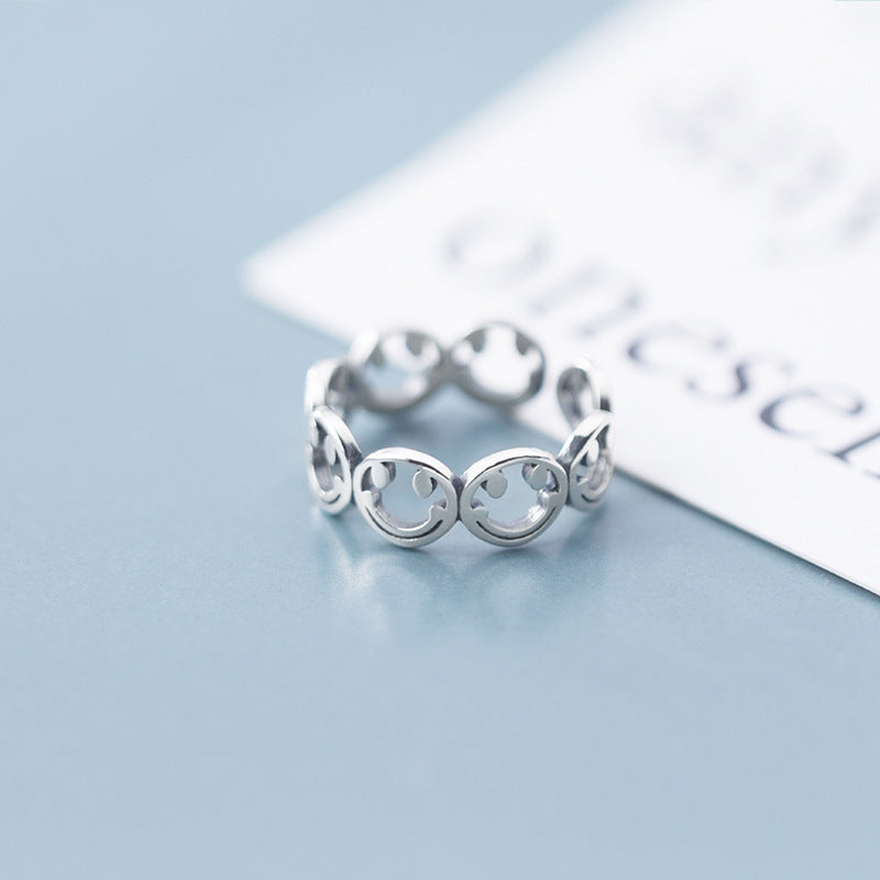 S925 Sterling Silver Simple Smiley Adjustable Ring