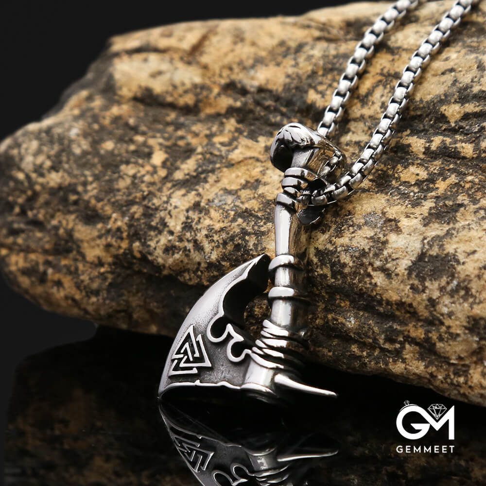 Stainless Steel Viking Axe Triangle Logo Necklace