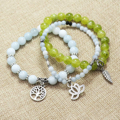 Bohemia Green Jade Tree of Life Lotus Leaf Symbol Bracelet