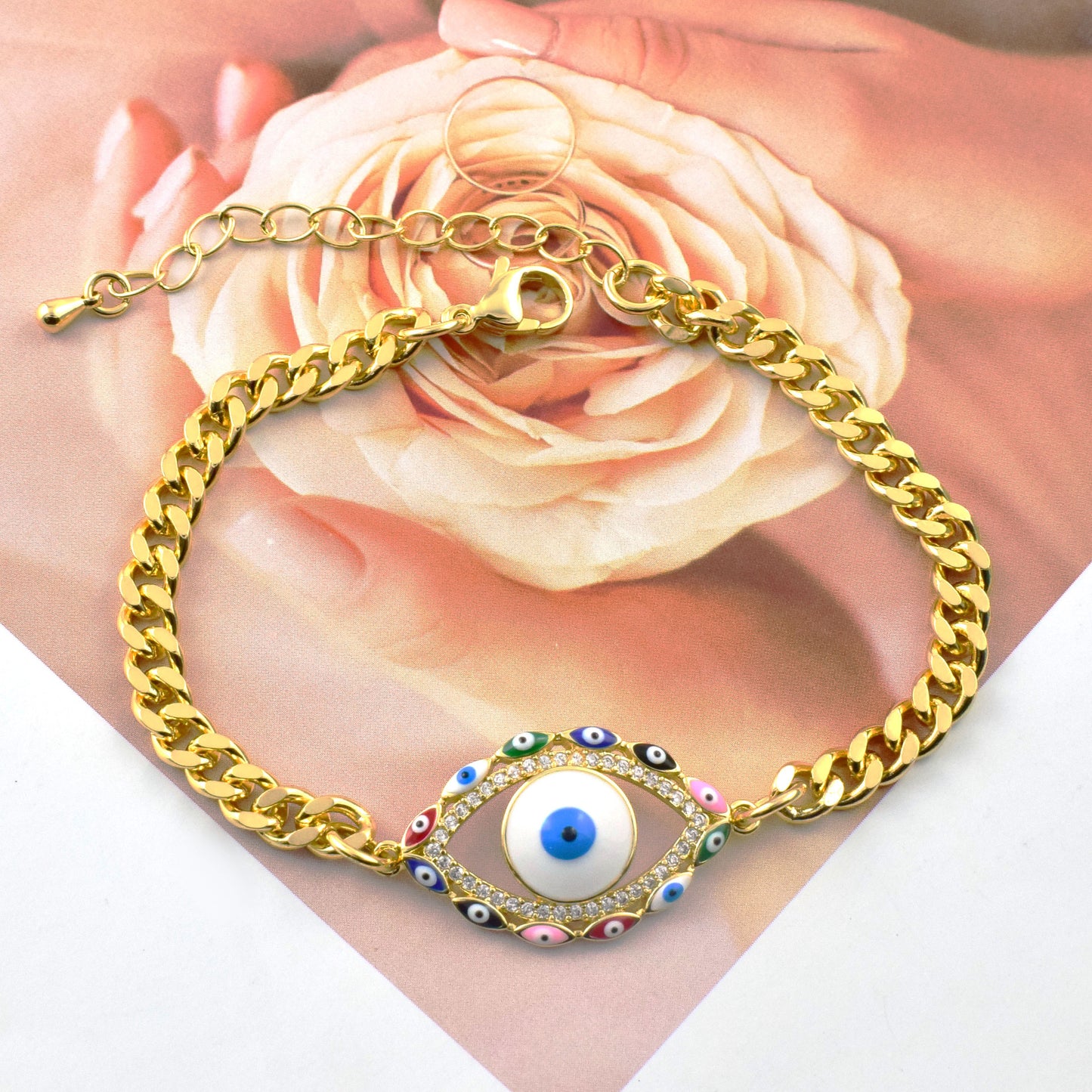 Golden Plating Evil Eye Cuban Link Bracelet