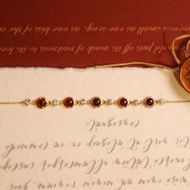 Garnet Good Luck Gold Bracelet