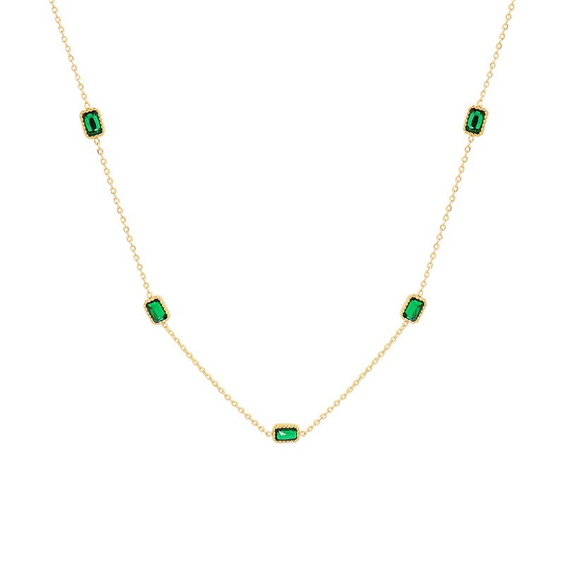 Rectangle Shape Green Crystal Chain Necklace