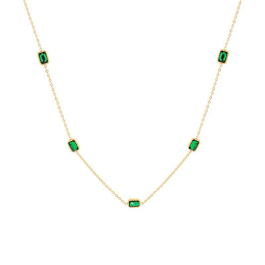 Rectangle Shape Green Crystal Chain Necklace