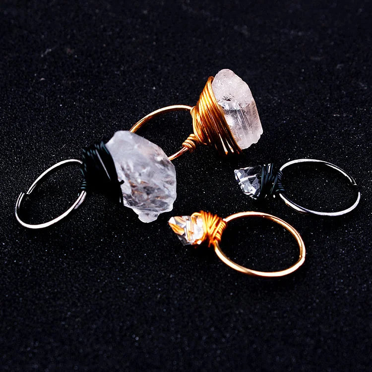 Handmade Natural Stone Crystal Wire Wrap Ring