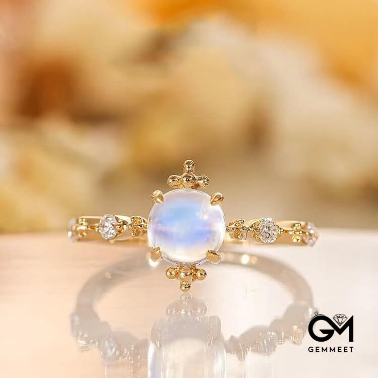 Moonstone White Zircon Light Luxury Simple Adjustable Ring