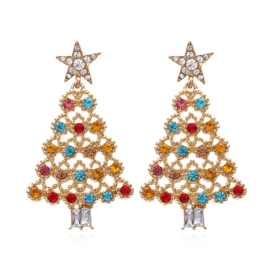 Christmas Party Earrings New Personality Temperament Inlaid Color Zircon Christmas Tree Fashion Earrings