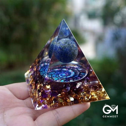 Lapis Lazuli Sphere with Amethyst Orgone Pyramid