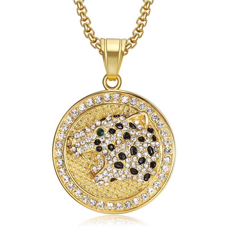 Hip Hop Jewelry Gold Plated Zirconia Leopard Head Pendant