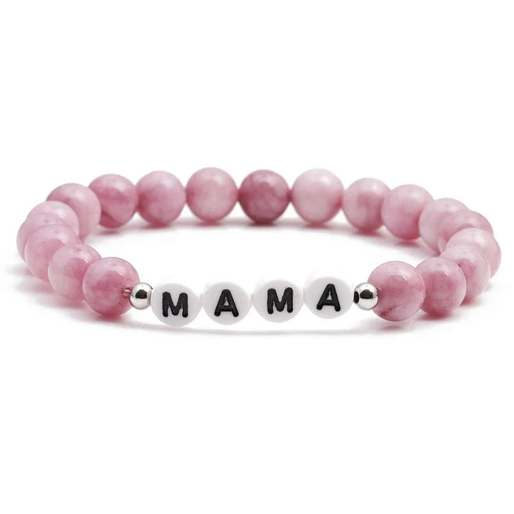 Engraving Mom Mama Natural Stone Beaded Bracelet