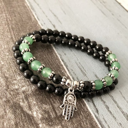 6mm Double Wrap Men Women Hamsa Bracelet Set