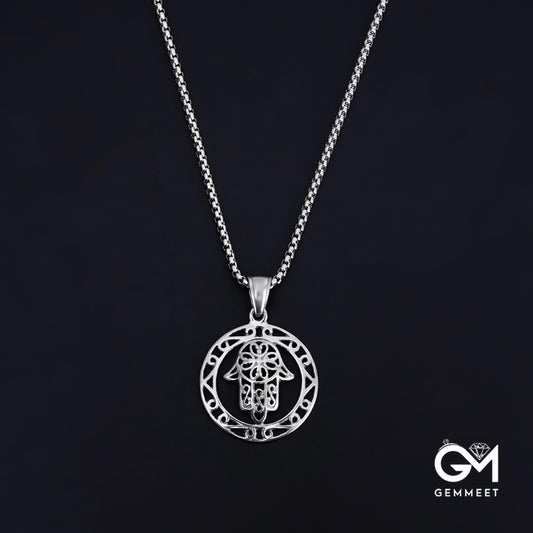 Stainless Steel Hollowed Out Hand of God Necklace