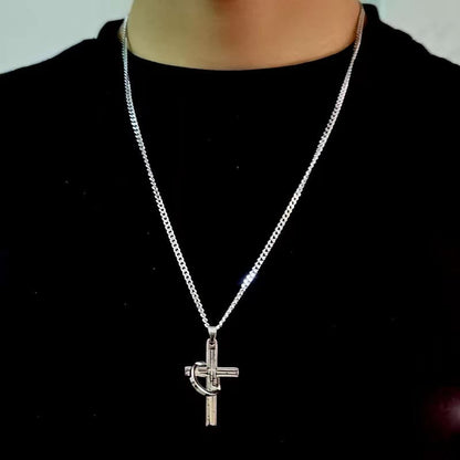 Men's Lord's Prayer Hanging Ring Cross Necklace