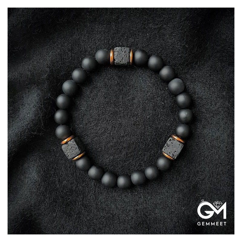 Matte Black Onyx Cube Lava Bracelet