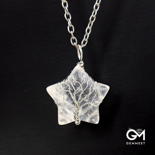 Crystal Star Wound Tree of Life Necklace