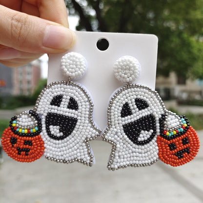 Halloween Pumpkin Cartoon Rice Beads Ghost Head Earrings