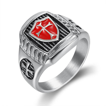 Knights Templar AG Shape Shield Cross Ring